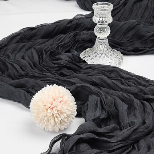 Black Cheesecloth Table Runner Set - 6 Pcs 10Ft Boho Wedding Decor