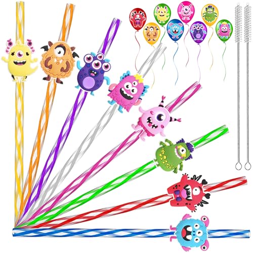 Reusable Monster Drinking Straws Set - 24 Colorful Kid & Party Favours
