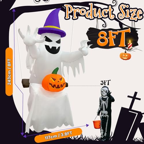 8FT Ghost Inflatable Halloween Decorations with LED Lights Outdoor Decor