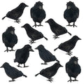 Halloween Black Feathered Crows Decor 12 Pack - Indoor Outdoor Yard Garden Party