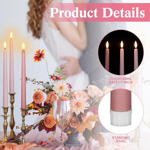 Flameless LED Taper Candles 24 Pack - Light Pink, 11 Inch Battery-operated