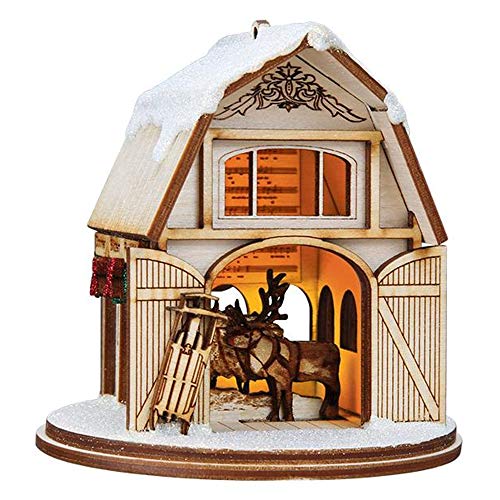Christmas Wooden Reindeer Barn Ornament - Handcrafted Holiday Decor