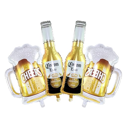 Large Foil Beer Bottle & Cup Balloons for Summer Party Decorations - 4 Pieces