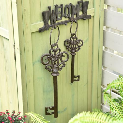 Rustic Brown Cast Iron Skeleton Keys Set - Large Vintage Old-Fashioned Keys - 2 Pieces