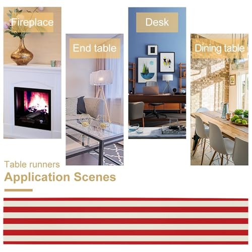 Red and White Striped Table Runner - Classic Linen Farmhouse Decor 13x36in