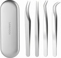 SANHOOII 4in1 Precision Stainless Steel Tweezers For Eyelash Extensions, Hair Eyebrow Remove, Blackhead removal
