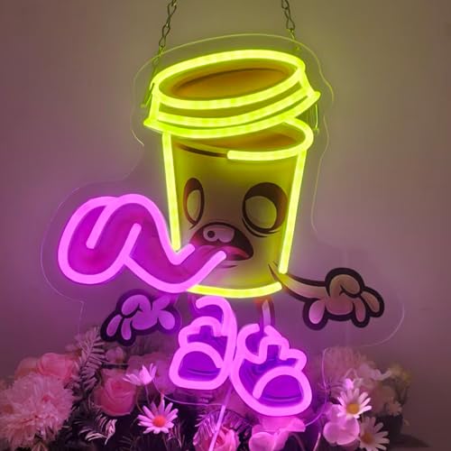 Zombie Cup Neon Sign - Yellow LED Spooky Wall Decor for Halloween & Parties