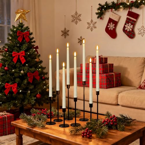 4 Pack Ivory Flameless Taper Candles - Battery Operated Flickering LED Candlesticks