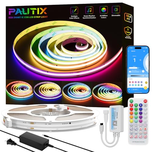 32.8ft RGB Smart IC COB LED Strip Light - Color Flowing & Music Control