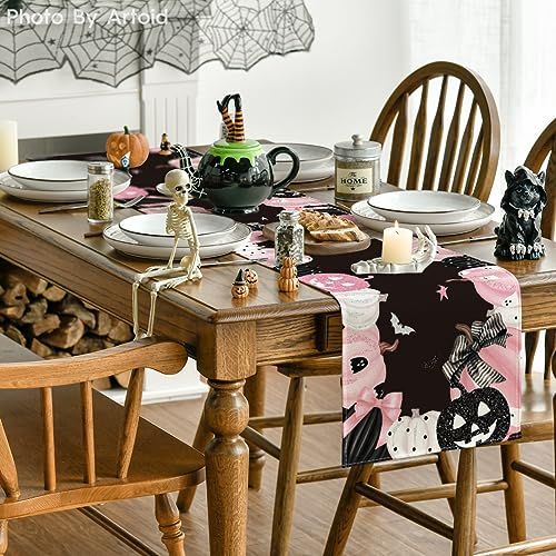 Halloween Table Runner 13x72 Inch Black Pink Polyester Home Party Decor - Variation of THIS listing