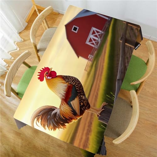 Rooster Tablecloth 52x70 Inch Rectangular Farmhouse Dining Decor - Sunrise Rooster Hen