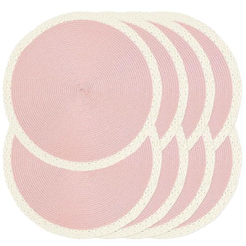 Pink Round Placemats Set of 8 - Woven Table Mats for Dining Room