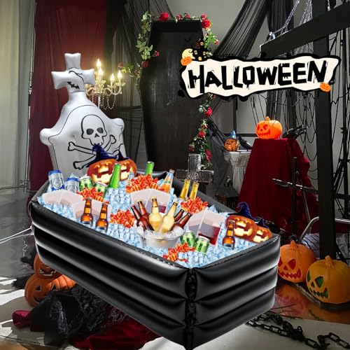 Inflatable Halloween Coffin Drink Cooler - 44 Inch Outdoor Party Ice Bucket