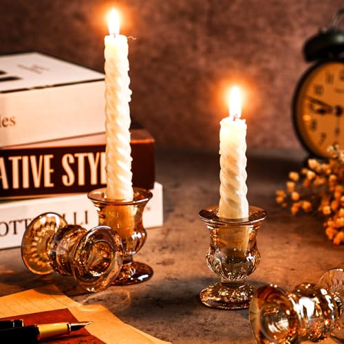 Gold Glass Taper Candle Holders Bulk Set 2.5 Inch - Rustic Wedding Centerpiece