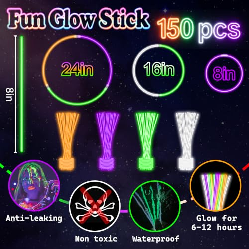 150-Piece Glow Stick Party Supplies Bulk Set with Necklaces & Bracelets - Halloween Neon Favors