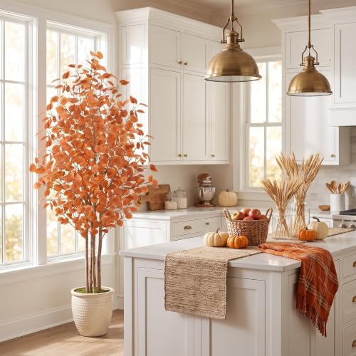Artificial Eucalyptus Tree 6ft Fall Tree with Brown Trunks and Lifelike Leaves - Floriv