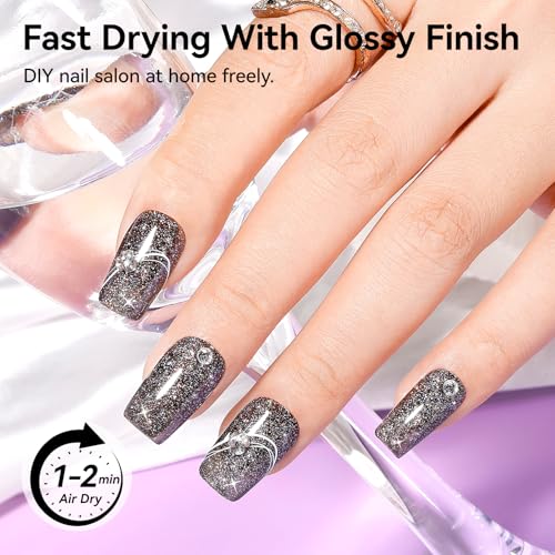 Black Glitter Nail Polish - Rainbow Sparkly Quick Dry with Variation Z016-Glitter Black Sparkle