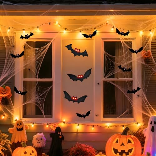Lighted Halloween Hanging Bats - 9 Black Flying Bats + 3 LED Lighted Bats Outdoor Indoor Decor