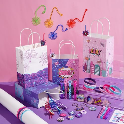 Pink Purple Spider Party Favors Gift Bags & Toys Set - Kids Birthday & Halloween Decorations