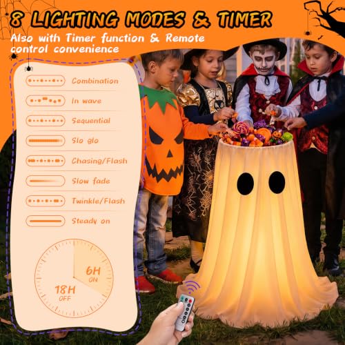 Halloween Ghost Candy Bowl with Glowing Lights & 8 Modes - Indoor & Outdoor Decor