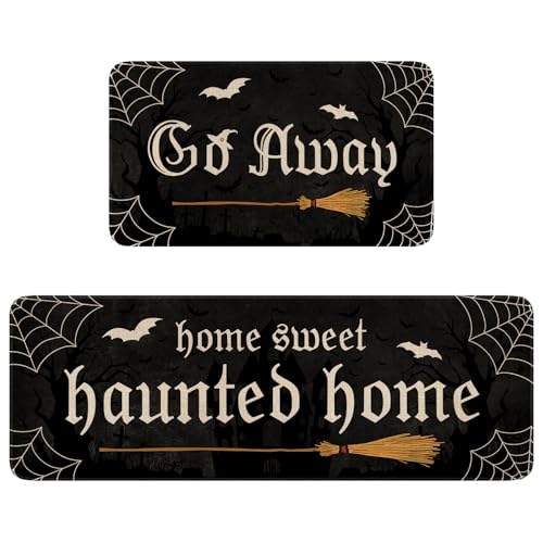 Halloween Haunted Kitchen Rugs Set of 2 - Black Non-Slip Washable Home Decor