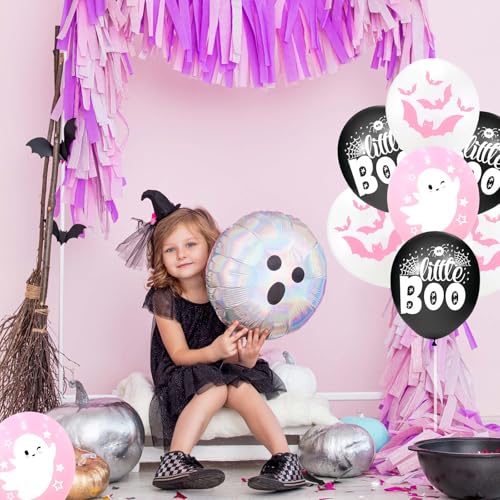 Halloween Balloons Set with Ghost, Bat, Web Design - Pink, White, Black, Variation Wsj06