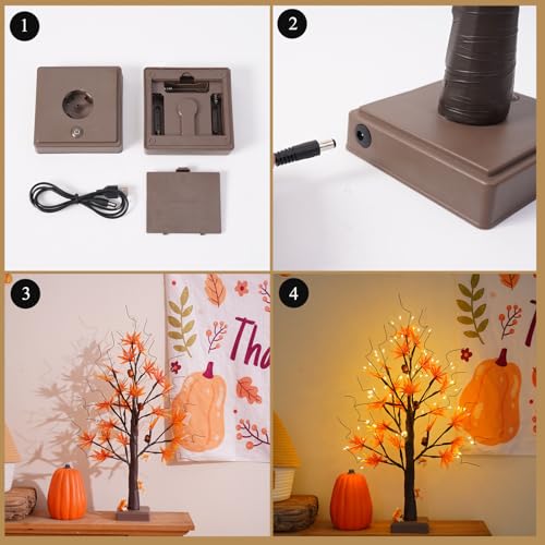 2ft Artificial Fall Maple Tree with 72 LED Lights - Warm White, Battery & USB Powered