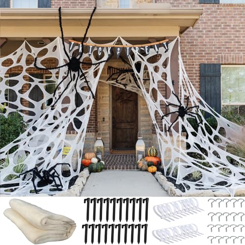 Giant Spider Web Netting 4lb Halloween Decoration 1900 sqft - Outdoor Use, CMKTA Variation