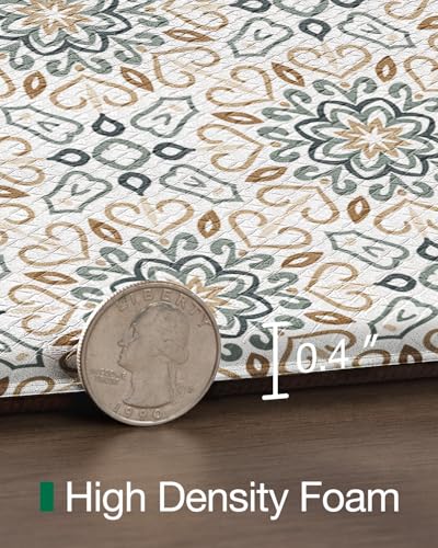 Anti-Fatigue Kitchen Floor Mat 24x59 Inches - Beige & Blue, Cushioned Comfort