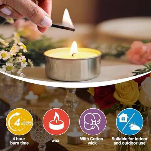 Multicolor Tealight Candles 25 Pack - Smokeless 4-Hour Burn, DIY Decor