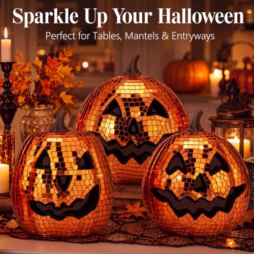 Simgoing 3 Pack Large Halloween Disco Pumpkin Decor - Ghost & Orange Variations