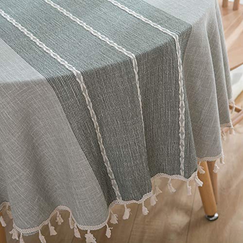 Heavy Weight Cotton Linen Round Tablecloth with Tassels - Grey, 60 Inch - ColorBird Variation of Grey / 60" (Round)