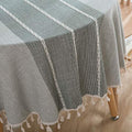 Heavy Weight Cotton Linen Round Tablecloth with Tassels - Grey, 60 Inch - ColorBird Variation of Grey / 60" (Round)