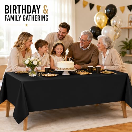 Black Plastic Tablecloths 54 x 108 Inch - 6 Pack, Disposable, Rectangular Cover - Black Variation