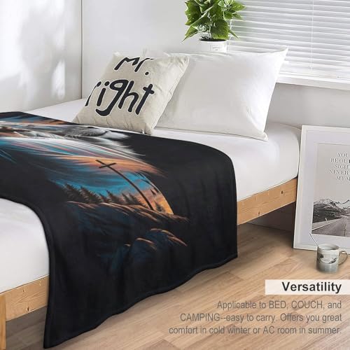 Jesus and the Lion Throw Blanket 40x50 Inch - Cross Art Design, Soft Eco-Friendly Fleece