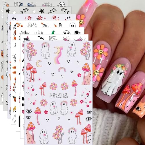 Halloween Pumpkin and Ghost Nail Stickers - Variation 05, Spooky Fall Nail Art Decals, 7 Sheets