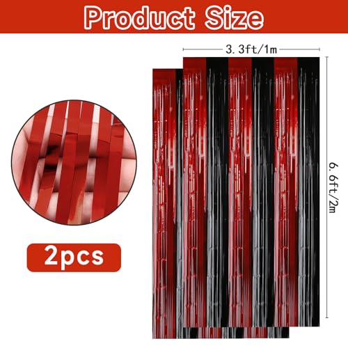 Red and Black Foil Fringe Curtain Set - Metallic Streamer Backdrop for Parties