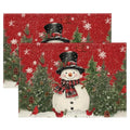 Red Snowman Trees Christmas Placemats Set of 4 - 12x18 Inch Seasonal Table Decor with Variation 12" x 18" Rectangular 2 Pcs