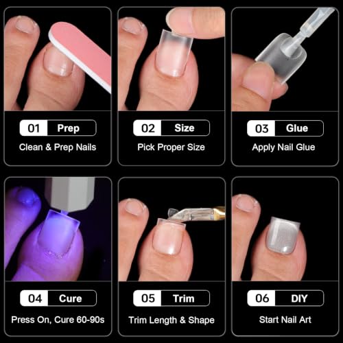 Matte Clear Full Cover Gel Toe Nail Tips - 300 Pcs, 15 Sizes, DIY Square Toenails Variation