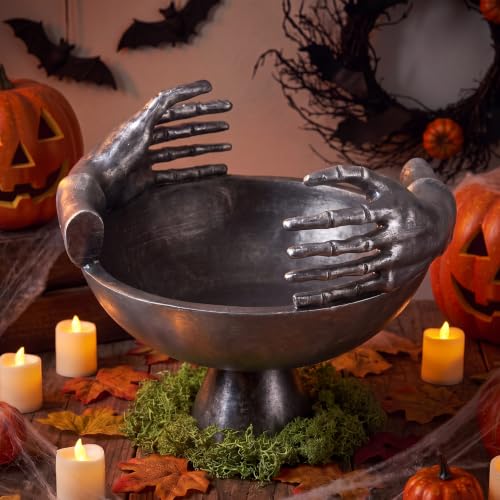 Halloween Skeleton Candy Bowl Resin with Artificial Moss - Gothic Skeleton Hand Design