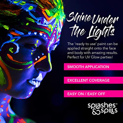 UV Body & Face Paint 10ml 6 Pack Neon Glow-in-the-Dark Makeup for Parties