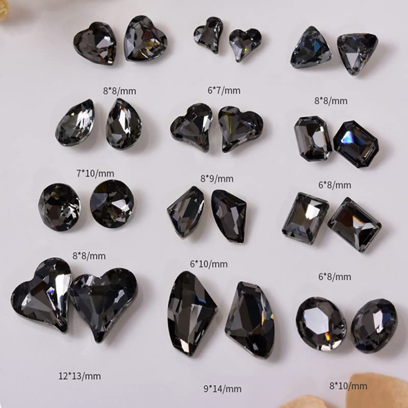 Transparent Black Big Nail Rhinestones Set - 48 Pcs 12 Styles 3D Crystal Gems for Nail Art & Craft