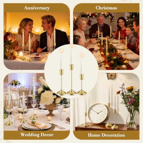 48 Pack Gold Metal Taper Candle Holders Set Vintage Style with Stable Bases - 3 Heights