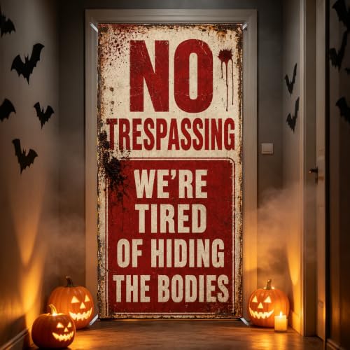 Halloween Door Cover Banner - Large Spooky Warning Design, Reusable Holiday Decor