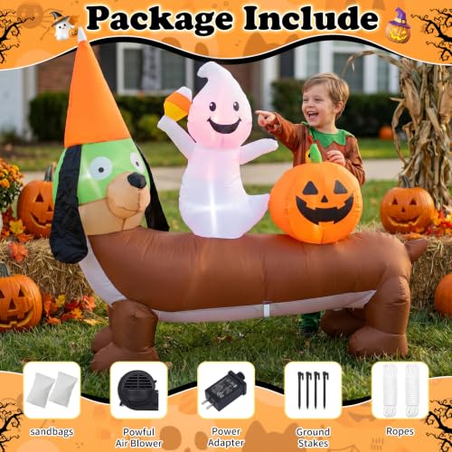 5FT Halloween Inflatable Dachshund and Ghost Yard Decoration - Waterproof & Easy Setup