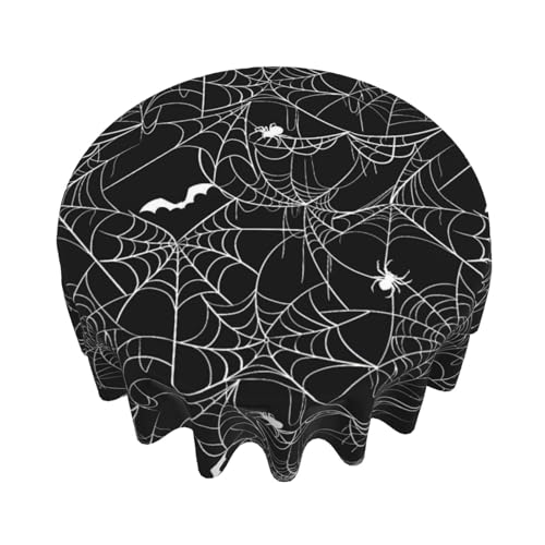 Halloween Round Tablecloth 60x60 Inches Black White Bats Spider Web Farmhouse Decor - Spider Web Variation