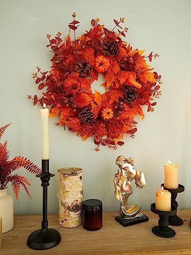 Pumpkin Fall Wreath for Front Door - 20 Inch Autumn Decor with Pine Cones & Maple Leaves