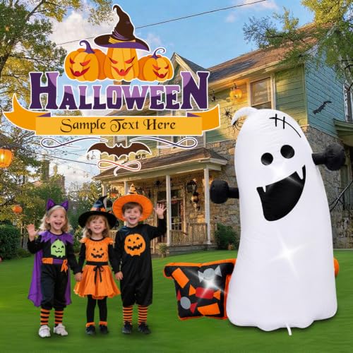 4FT Ghost Outdoor Halloween Inflatable Decoration - Spooky Ghost Blow Up with Stakes & Ropes