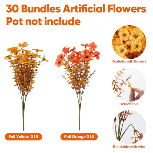Artificial Fall Flowers Bundle - Realistic Orange and Yellow Outdoor Indoor Decor