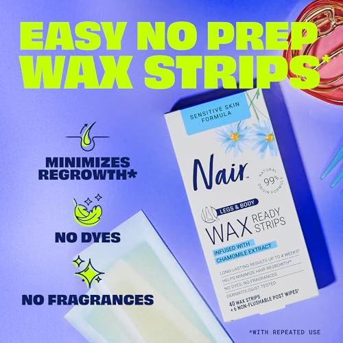 Nair Sensitive Hair Remover Wax Strips - 40 Count, Legs & Body, Gentle & Effective
